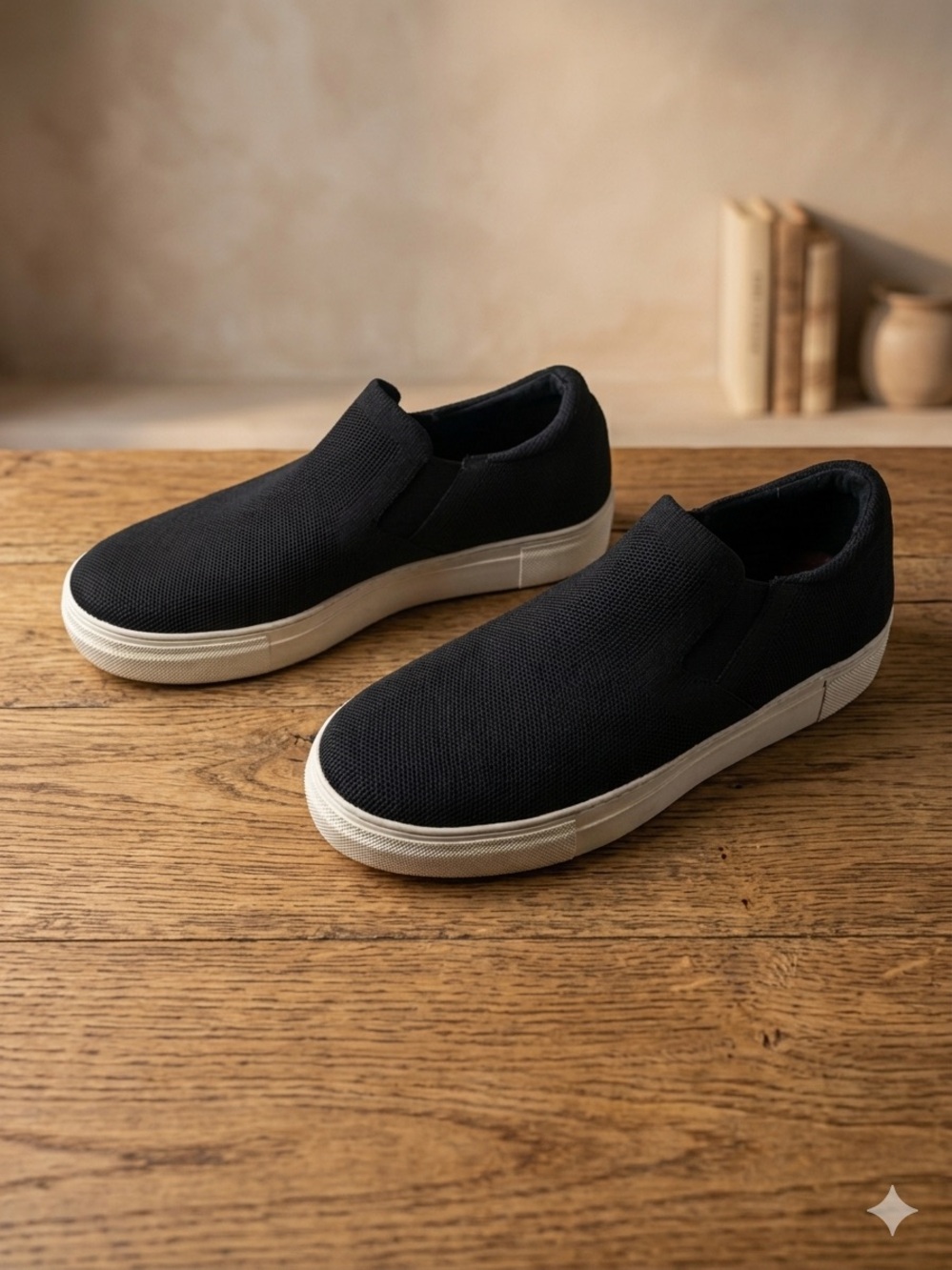MIA Black Knit Slip-On Sneakers with White Sole